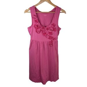 Garnet Hill Pink Sleeveless Knit Dress Ruffle Floral Details Womens‎ Size Small